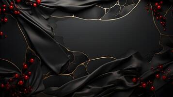 black luxury abstract background with lines and waves golden elegant texture backdrop generative Ai. photo