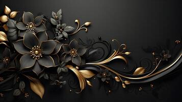 black luxury abstract background with lines and waves golden elegant texture backdrop generative Ai. photo