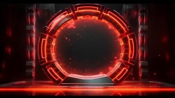 technology futuristic circle with glowing neon light podium stage . photo
