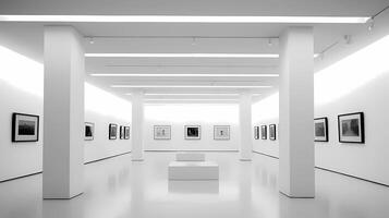 A minimalist art gallery hosting an exhibition, contemporary art, gallery, exhibition photo