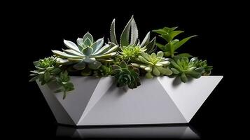 AI Generative Modern geometric shaped planter housing an assortment of vibrant succulents photo