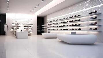 Contemporary Retail Store. Clean and inviting retail environment with a white geometrically textured 3D feature wall photo