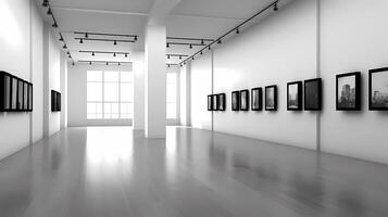 A minimalist art gallery hosting an exhibition, contemporary art, gallery, exhibition photo