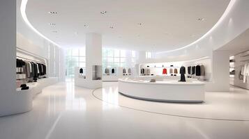 Contemporary Retail Store. Clean and inviting retail environment with a white geometrically textured 3D feature wall photo