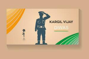 Kargil Vijay Diwas, soldiers abstract concept for man and the gun, banner poster 26 th vector