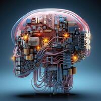 Stylish handsome cyborg head in profile, Futuristic man, artificial intelligence technology photo