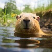 Capybara, Portrait of one single capybara, posing picture, Generative AI technology photo