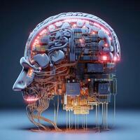Stylish handsome cyborg head in profile, Futuristic man, artificial intelligence technology photo