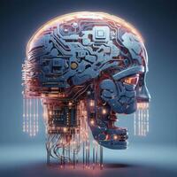 Stylish handsome cyborg head in profile, Futuristic man, artificial intelligence technology photo