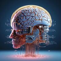 Stylish handsome cyborg head in profile, Futuristic man, artificial intelligence technology photo