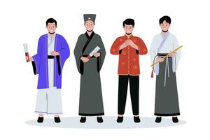 Chinese man in traditional clothes vector illustrations