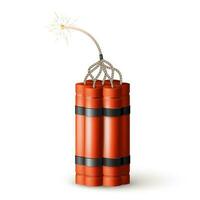 Dynamite Bomb with Burning Wick. Military Detonate Red Weapon. Vector