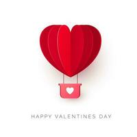 Valentines day with paper cut red heart shape air balloon. Be my Valentine illustration. Vector