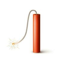 Dynamite Bomb with Burning Wick. Military Detonate Red Weapon. Vector illustration isolated on white