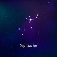 Sagittarius sign. Stars map of zodiac constellation on dark blue background. Vector