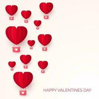 Valentines day with paper cut red heart shape air balloon. Be my Valentine illustration. Holiday Greeting Card. Vector
