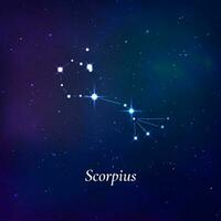 Scorpius sign. Stars map of zodiac constellation on dark blue background. Vector