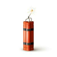 Red Dynamite Bomb with Burning Wick. Military Detonate Weapon. Vector