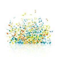 Abstract music background with color notes symbols. Vector illustration isolated on white