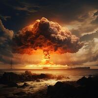 Nuclear Bomb Explosion Mushroom Cloud Illustration Generative AI technology. photo