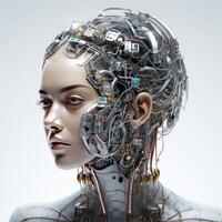 Stylish handsome cyborg head in profile, Futuristic man, artificial intelligence technology technology photo