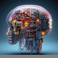 Stylish handsome cyborg head in profile, Futuristic man, artificial intelligence technology photo