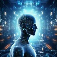 Stylish handsome cyborg head in profile, Futuristic man, artificial intelligence Generative AI technology photo