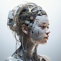 Stylish handsome cyborg head in profile, Futuristic man, artificial intelligence technology technology photo