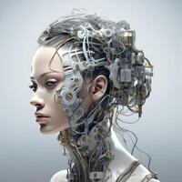 Stylish handsome cyborg head in profile, Futuristic man, artificial intelligence technology technology photo