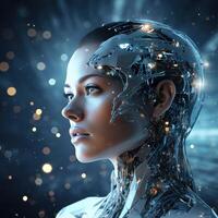 Stylish handsome cyborg head in profile, Futuristic man, artificial intelligence technology technology, photo