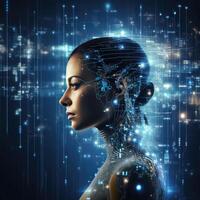 Stylish handsome cyborg head in profile, Futuristic man, artificial intelligence technology technology, photo