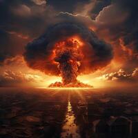 Nuclear Bomb Explosion Mushroom Cloud Illustration Generative AI technology. photo