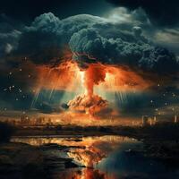 Nuclear Bomb Explosion Mushroom Cloud Illustration Generative AI technology. photo