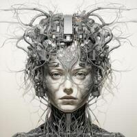 Stylish handsome cyborg head in profile, Futuristic man, artificial intelligence technology technology, photo