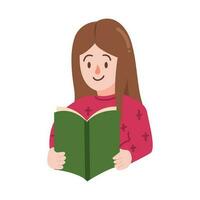 Woman or girl reading a book and wearing pink sweather vector