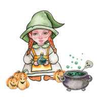 Little witch in hat composition. png