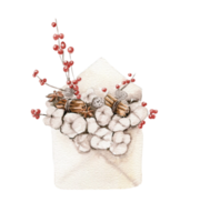 enveloppe avec coton branches et rouge baies composition . png