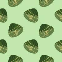 Zongzi or sticky rice dumplings seamless pattern. traditionally eaten during the dragon boat festival. traditional chinese dumpling also called bakcang vector