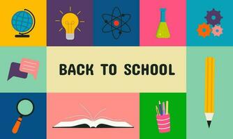 Poster, banner, background with school icons and text Back to school vector