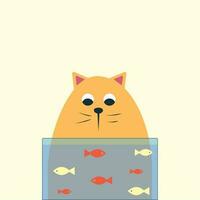 plano ilustración con linda gracioso gato y pescado en acuario vector