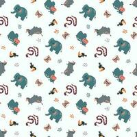 Seamless pattern with safari animals. Elephant, rhinoceros, zebra, panda, snake. Design for fabric, textile, wallpaper, packaging. vector