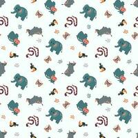 Seamless pattern with safari animals. Elephant, rhinoceros, zebra, panda, snake. Design for fabric, textile, wallpaper, packaging. vector