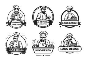 male chef logo in flat line art style vector