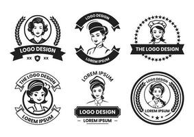 female chef logo in flat line art style vector