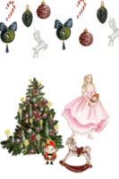 conjunto de elementos para Navidad. árbol juguetes, chica, cascanueces, nuevo año árbol . png