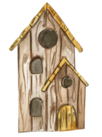 An old wooden house . An old rusty enamel element. png