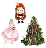Set of elements for Christmas. Tree toys, girl, nutcracker, new year tree . png