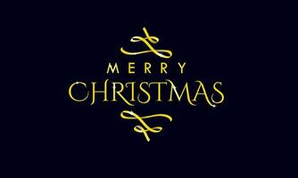 Gold Decorative Merry Christmas Greeting Typography Text with shine isolated on dark blue background. Elegant Merry Christmas Text. Vector Illustration. EPS 10.