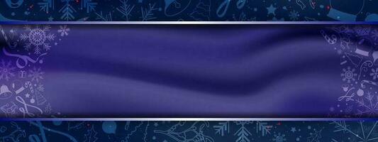 Gradient Christmas Banner. Xmas Background design of blue purple gradient motion with blue shining frame and soft white Christmas patterned designs. Christmas header. Vector Illustration. EPS 10.