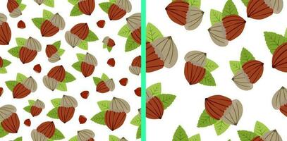 Set of Seamless hazelnut Pattern on white background. Editable Vector Illustration. EPS 10.